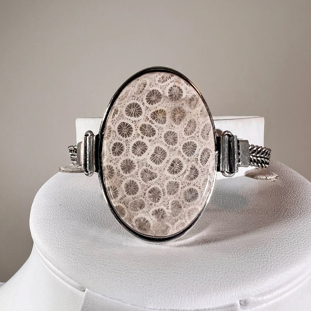 Fossil Coral 925 Large Gemstone Necklace Bracelet & Earrings - Picture 8 of 11